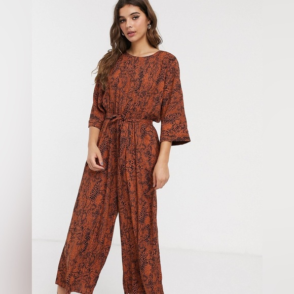 ASOS snake animal print wide leg cropped jumpsuit